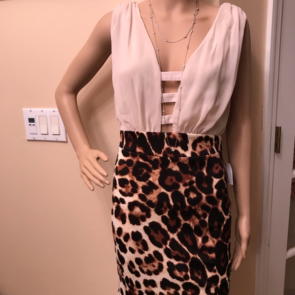 Monaco Leopard print cream & brown mini sleeveless dress size Lg - Picture 7 of 13